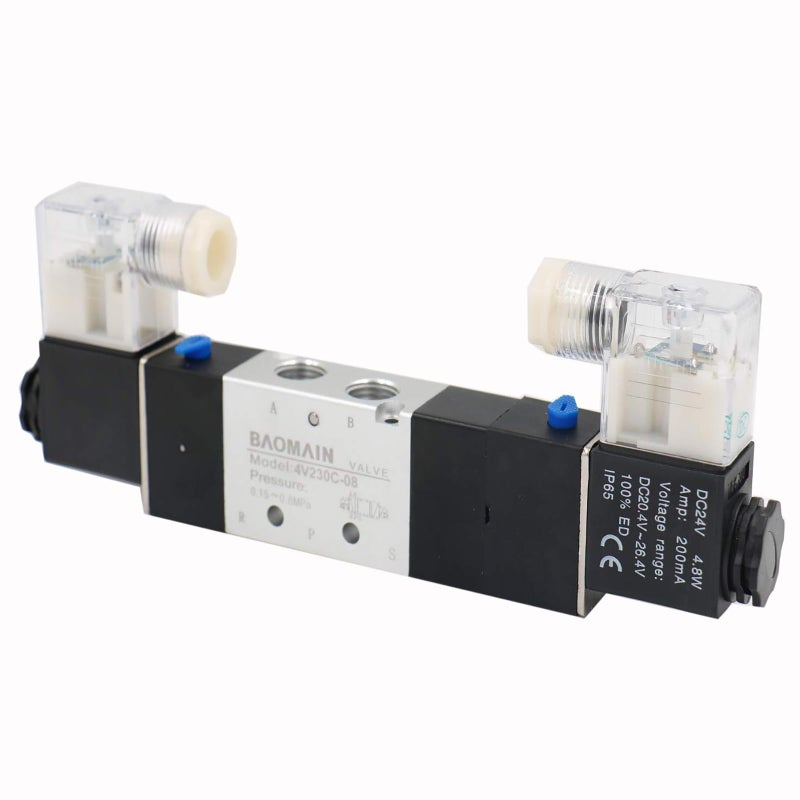 Baomain Pneumatic Solenoid Air Valve 4V230C-08 DC 24V 5 Way 3 Position PT1/4" Internally Piloted Acting Type Double Electrical Control Midst Closed - Image 1